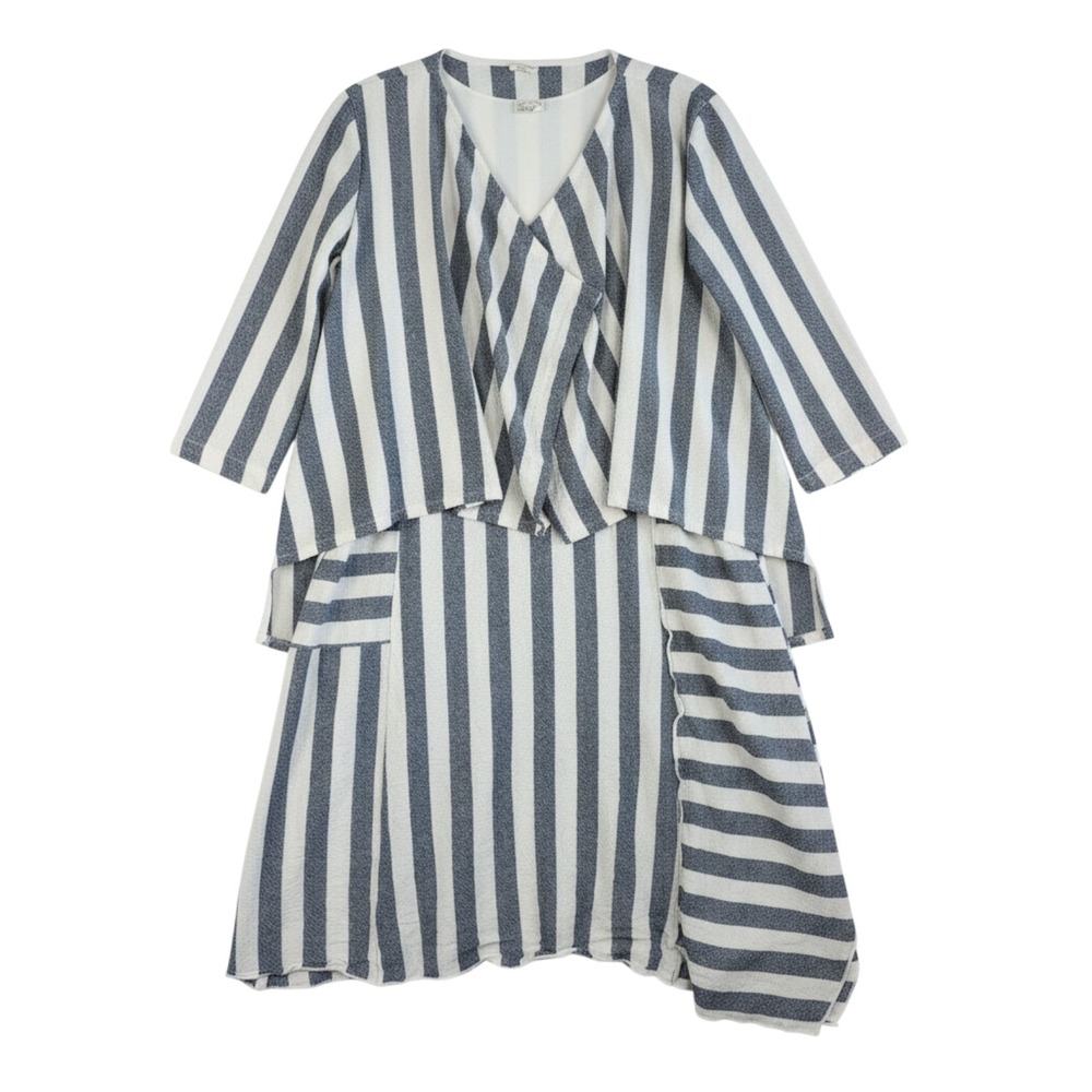 Et Lois Dress Jacket Set Womens XS Blue White Striped Asymmetrical Langenlook